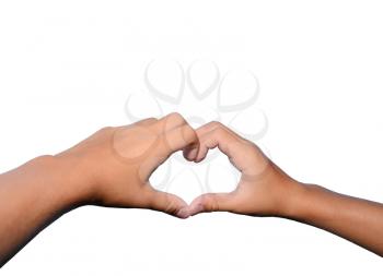 Children's hand keeps fingers in to the heart shape isolated on white background.