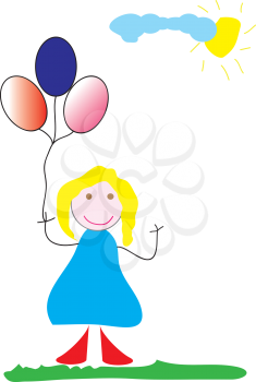 Young pretty girl keeps three balloons.