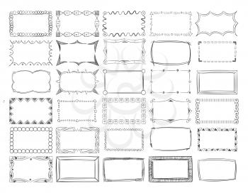 Hand drawn vector line photo frame borders set. Frame border rectangle, illustration of museum classical frames