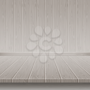 Grey wooden wall and floor. Empty room with wooden floor and wall. Vector illustration
