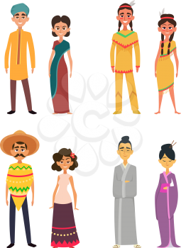 International group of peoples male and female. Characters of different nationalities. Mexican and japanese, indians and hindus, society culture people woman and man. Vector illustration