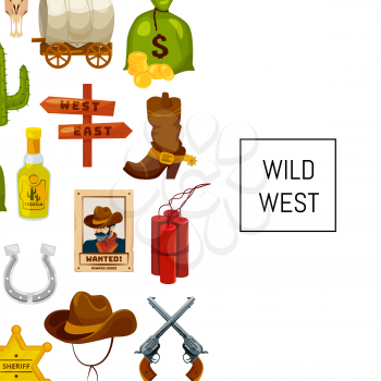 Vector cartoon wild west elements background with place for text illustration. Web banner for page site