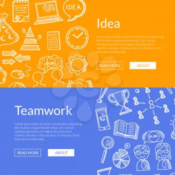 Vector business doodle icons horizontal web banners and poster illustration