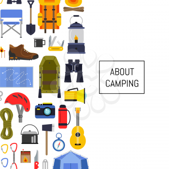 Vector flat style camping elements background illustration with place for text