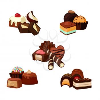 Vector set of cartoon chocolate candy piles illustration isolated on white