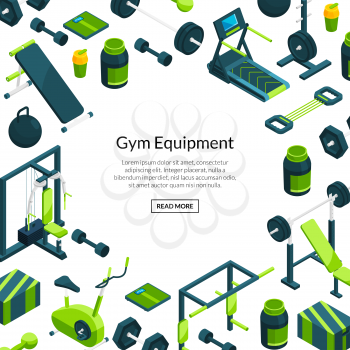 Vector isometric gym banner and poster background with place for text illustration