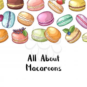 Vector banner background with colored hand drawn macaroons and lettering illustration