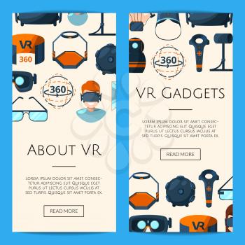 Vector vertical web banners or poster illustration with flat style virtual reality elements