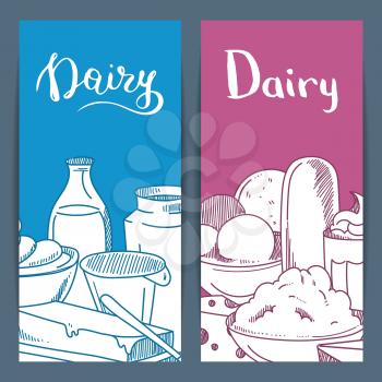 Vector sketched dairy goods flyer or banner templates with place for text illustration