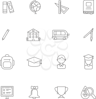School line icons. Science various symbols. Education book, study and graduation, learning college, vector illustration