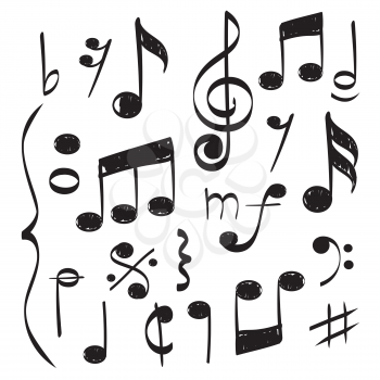 Notes music. Vector hand drawn muzician staff treble clef for song vector concept pictures. Illustration of musician note sound, musical drawn sketchy