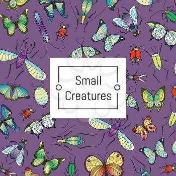 Vector hand drawn insects background with banner for place text illustration