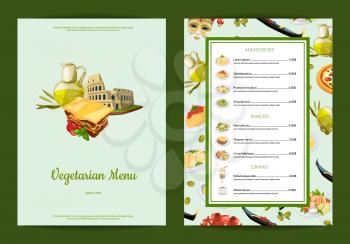 Vector vintage cartoon italian cuisine cafe or restaurant menu template illustration