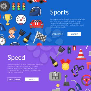 Vector flat car racing icons web banner and poster templates illustration
