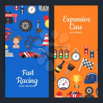 Vector flat car racing icons web banner templates and poster layout illustration