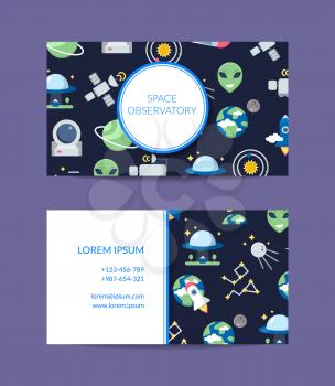 Vector flat space icons business card template for observatory illustration isolated