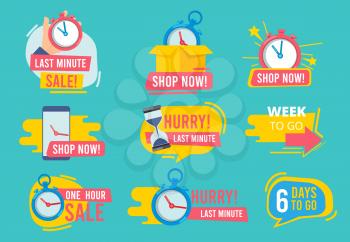 Hot offer badges. Countdown promotional deals 24 hour sales vector advertising stamp templates. Badge special shopping countdown, discount label sticker illustration
