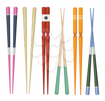 Japan stick. Colorful traditional utensils for eating japan food sushi wooden chopstick vector collection. Japanese chopsticks, asian traditional sticks illustration