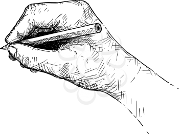 Vector artistic pen and ink drawing illustration of hand writing or sketching with pencil.