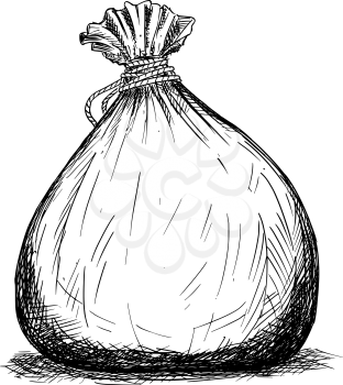 Vector cartoon black and white drawing illustration of bag or pouch , possibly full of money.