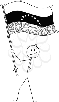 Cartoon drawing conceptual illustration of man waving the flag of Bolivarian Republic of Venezuela.