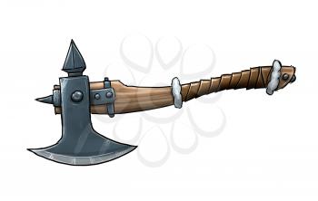 Cartoon color illustration of medieval or fantasy dwarf battle ax.