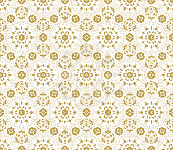 Lace vector fabric seamless  pattern with flowers. Gold on white