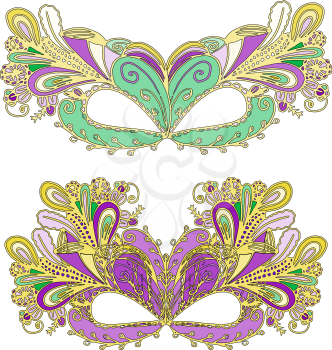Vector doodle Mardi Gras carnival mask with colorful feathers