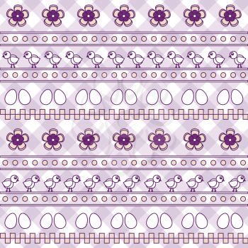 Eastern Seamless pattern with eggs and chiks in violet colors