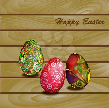Easter eggs on a wooden wall background. Vector EPS10