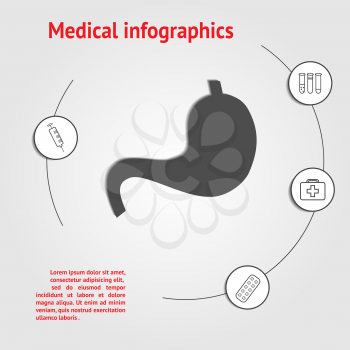 Medicine infographic template. Digestive system with space for text