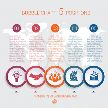 Charts business infographic step by step 5 positions colorful bubbles