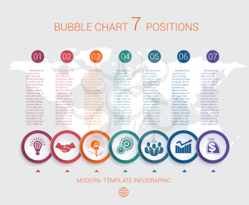 Charts business infographic step by step 7 positions colorful bubbles
