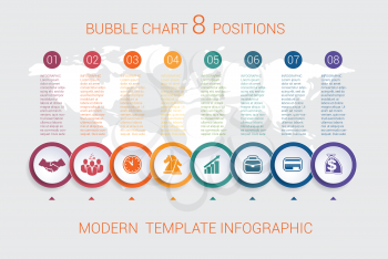 Charts business infographic step by step 8 positions colorful bubbles