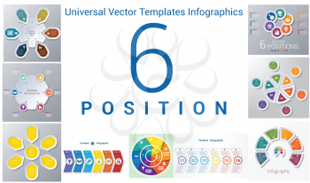 Universal Vector Templates Infographics for 6 positions. Business conceptual icons. 