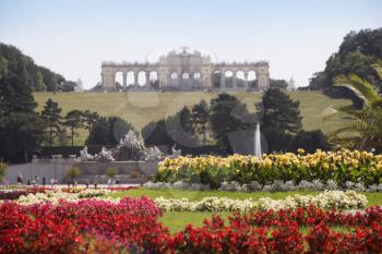 Beautiful Garden Of The Schönbrunn Palace With Gloriette In The Background in Vienna, Austria