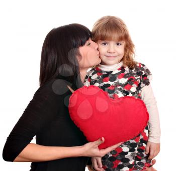 mother kissing daughter