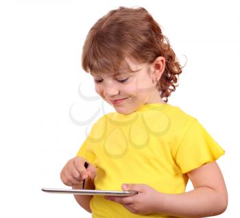 little girl with tablet pc on white 