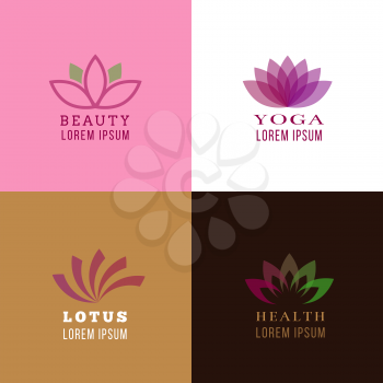 Lotus design template for spa, yoga, health care style logos. Logo lotus, floral flower lotus, icon lotus flora template. Vector illustration