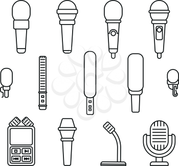 Microphonesline icons. Mic and audio recording vector outline signs set