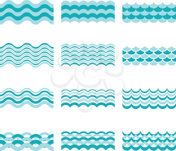 Seamless blue wave vector patterns. Wave blue pattern sea and element water wave set illustration