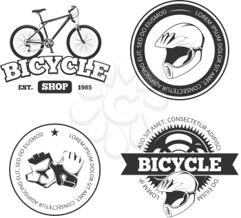 Bicycle, bike vintage vector labels, emblems, logos, badges. Bicycle logo shop and vintage repair shop for bicycle illustration