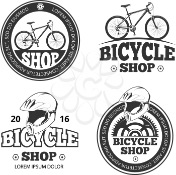 Retro bicycle shop logo set. Labels and badges for sport bike shop. Emblems for bike and bicycle shop