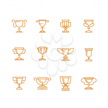 Trophy cup line vector icons set. Trophy award and win achievement cup prize. Sign success goblet or cup for champ illustration