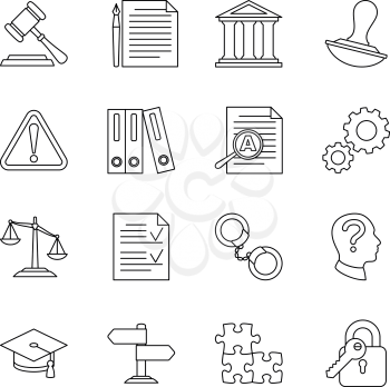 Legal compliance and regulation vector line icons. Law and legal regulation, document and governance illustration