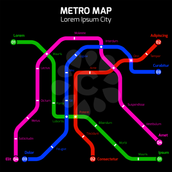 Neon colors metro or subway city map concept. Vector illustration