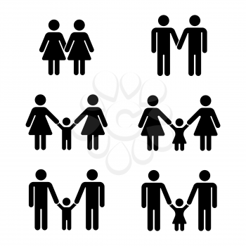 Vector gay family icons over white. People marriage homosexual illustration