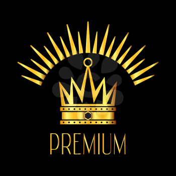 Premiun quality glowing crown logo in gold black. Brightly crown decoration illustration