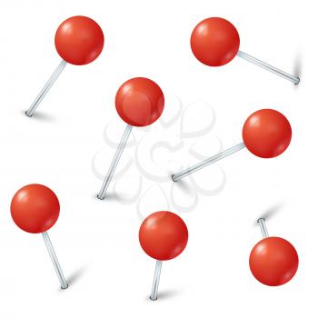 Red map pin markers vector. Collection pins fixed and illustration pin with red button