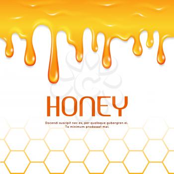 Dripping honey seamless vector border. Natural sweet honey, illustration of golden liquid honey